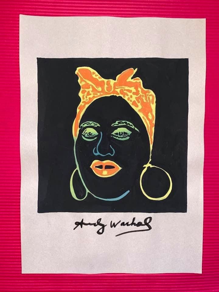 Andy Warhol Drawing On Paper (In the Style Of): In the style of Andy Warhol Drawing on paper 12 x 8 1/2 in. (Pittsburgh; August 6, 1928 - New York; February 22, 1987), commonly known as Andy Warhol, was an American plastic artist and filmmaker who 