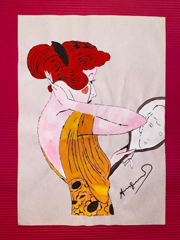 Andy Warhol Drawing On Paper (In the Style Of): In the style of Andy Warhol Drawing on paper 11 1/2 x 8 1/4 in. (Pittsburgh; August 6, 1928 - New York; February 22, 1987), commonly known as Andy Warhol, was an American plastic artist and filmmaker 
