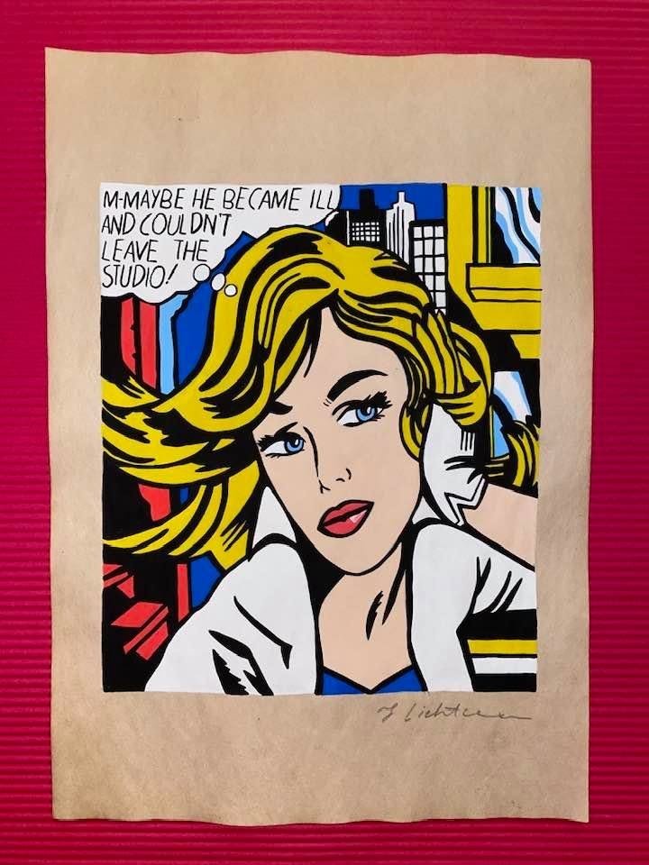 The Style of Roy Lichtenstein Drawing: The Style of Roy Lichtenstein drawing on Paper.Size 11 1/2 x 8 1/4. Roy Fox Lichtenstein (October 27, 1923 - September 29, 1997) was an American pop artist. During the 1960s, along with Andy Warhol, J