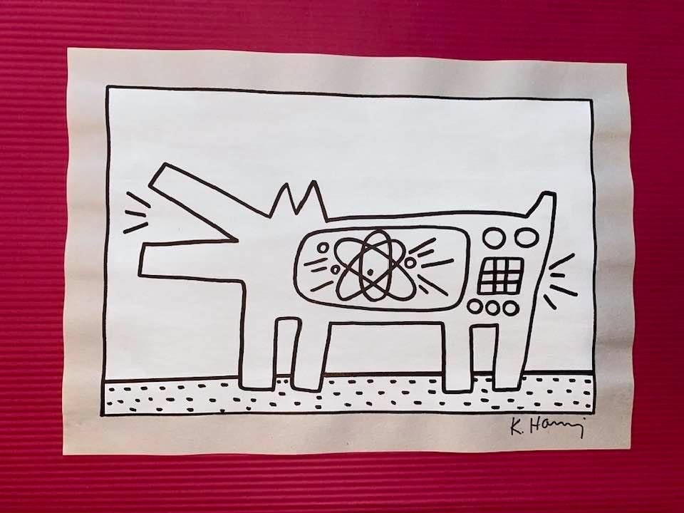 Keith Haring mixed media drawing (in the style of): In the style of Keith Haring Drawing on paper 11 3/4 x 8 1/4 in. Keith Haring was born in 1958 in Reading, Pennsylvania, and grew up in Kutztown, a nearby town. He died in New York in 1990. ... In 198