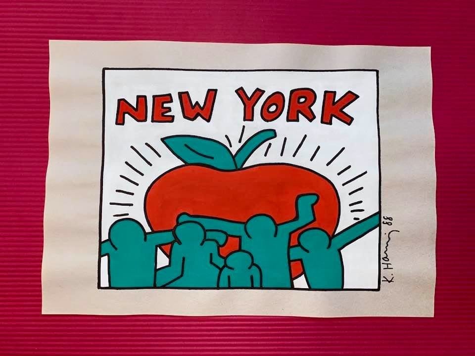 Keith Haring mixed media drawing (in the style of): In the style of Keith Haring Drawing on paper 11 3/4 x 8 1/4 in. Keith Haring was born in 1958 in Reading, Pennsylvania, and grew up in Kutztown, a nearby town. He died in New York in 1990. ... In 198