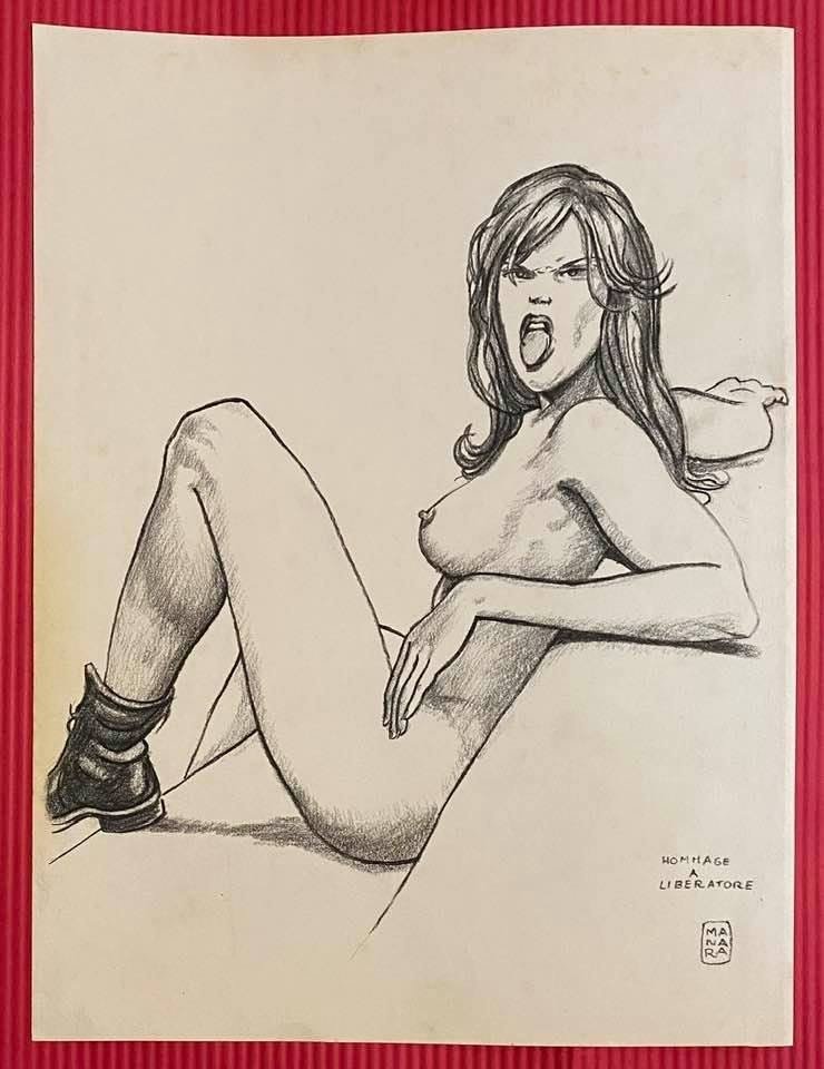Milo Manara Drawing On Paper (In the Style Of): In the style of Milo Manara Drawing on paper 11 1/2 x 8 1/2 in. Milo Manara is an Italian comic book artist and writer with a penchant for the erotic. His work is prized by comic art collectors, and o
