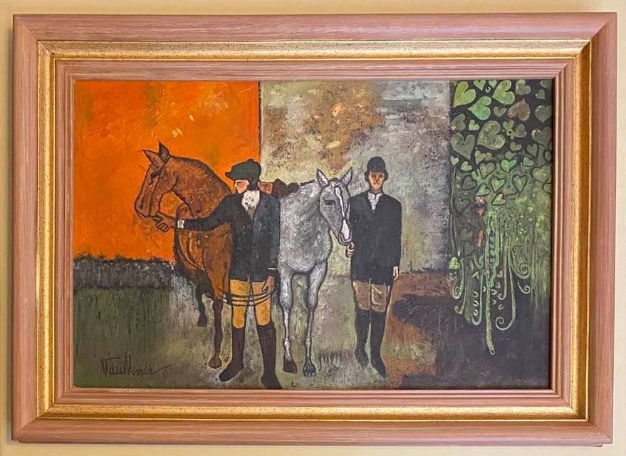 Henry Faulkner (American, 1924-1981) (In the Style of): Oil on Canvas, framed 23 1/2 x 16 1/2 in. Style of Henry Lawrence Faulkner (January 9, 1924 Â– December 3, 1981)- was a Kentucky-born artist and poet known as an eccentric rebel and bohemian. Faulk
