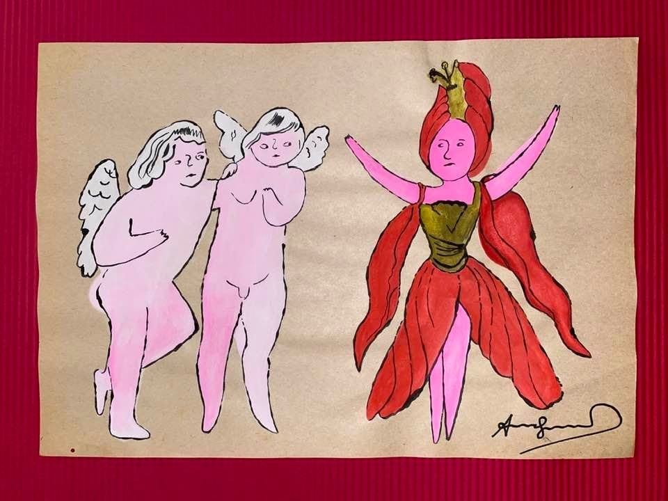 Andy Warhol Drawing On Paper (In the Style Of): In the style of Andy Warhol Drawing on paper 11 1/2 x 8 1/4 in. (Pittsburgh; August 6, 1928 - New York; February 22, 1987), commonly known as Andy Warhol, was an American plastic artist and filmmaker 