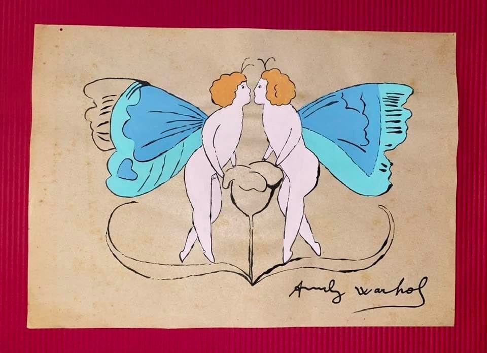 Andy Warhol Drawing On Paper (In the Style Of): In the style of Andy Warhol Drawing on paper 11 1/2 x 8 1/4 in. (Pittsburgh; August 6, 1928 - New York; February 22, 1987), commonly known as Andy Warhol, was an American plastic artist and filmmaker 