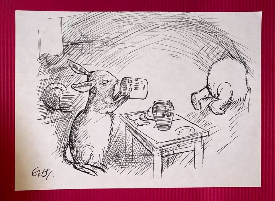 Ernest Howard Shepard Drawing On Paper (In the Style Of (1 of 2)