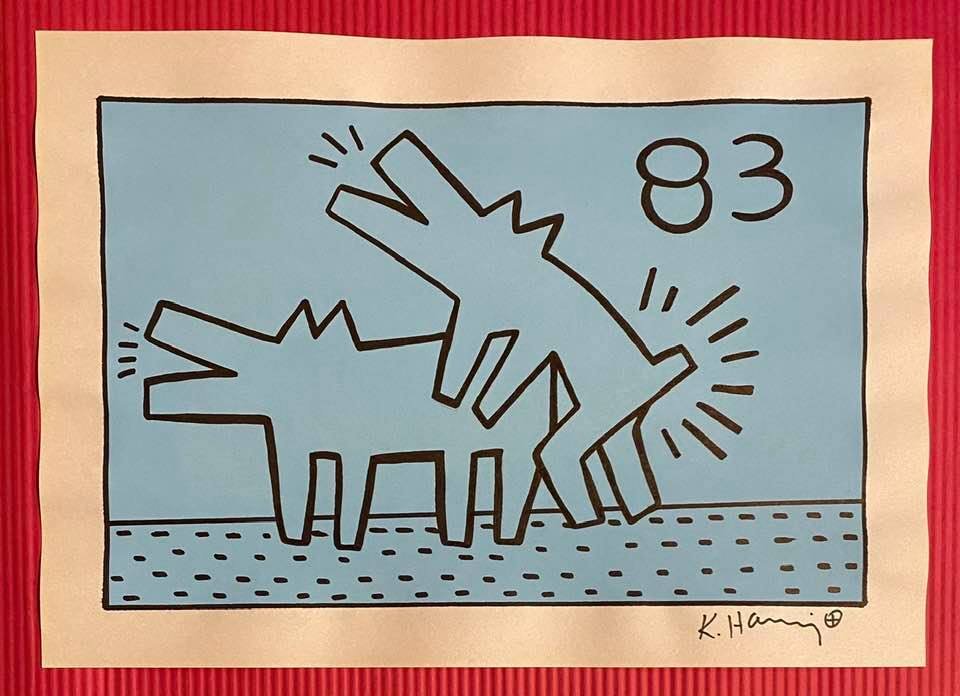 Keith Haring mixed media drawing (in the style of): In the style of Keith Haring Drawing on paper 11 3/4 x 8 1/4 in. Keith Haring was born in 1958 in Reading, Pennsylvania, and grew up in Kutztown, a nearby town. He died in New York in 1990. ... In 198