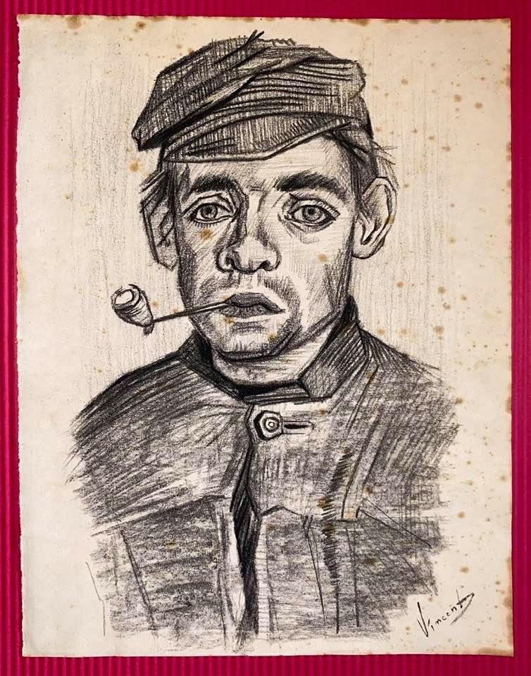 Vincent Van Gogh Drawing On Paper (In the Style Of): In the style of Vincent Van Gogh Drawing on paper 10 1/4 x 7 3/4 in. Vincent Willem van Gogh (30 March 1853 ? 29 July 1890) was a Dutch post-impressionist painter who is among the most famous and infl