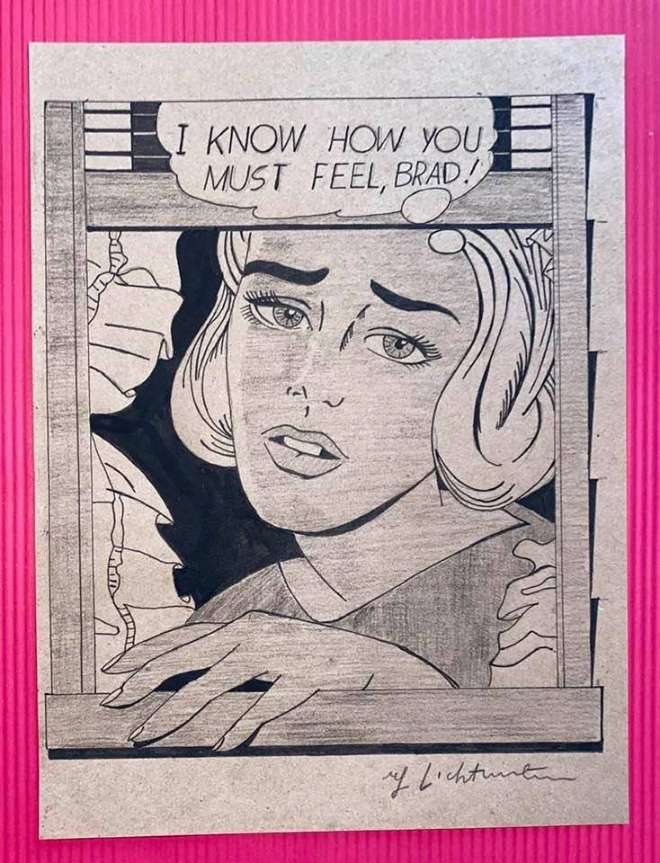 The Style of Roy Lichtenstein Drawing: The Style of Roy Lichtenstein drawing on Paper.Size 11 1/4 x 8 1/4. Roy Fox Lichtenstein (October 27, 1923 - September 29, 1997) was an American pop artist. During the 1960s, along with Andy Warhol, J