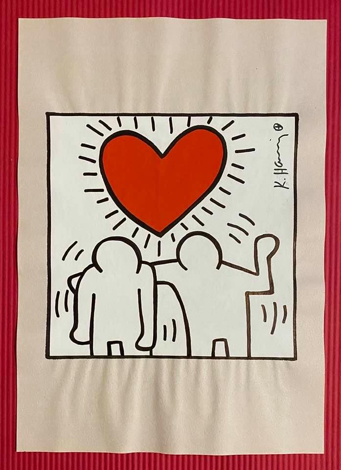 Keith Haring mixed media drawing (in the style of): In the style of Keith Haring Drawing on paper 11 3/4 x 8 1/4 in. Keith Haring was born in 1958 in Reading, Pennsylvania, and grew up in Kutztown, a nearby town. He died in New York in 1990. ... In 198