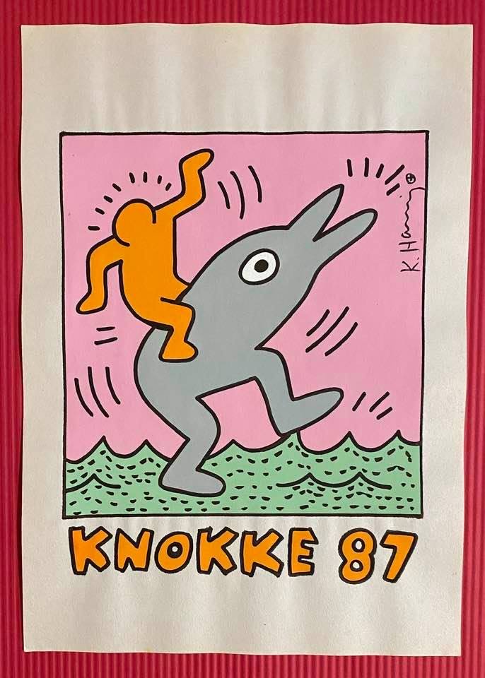 Keith Haring mixed media drawing (in the style of): In the style of Keith Haring Drawing on paper 11 3/4 x 8 1/4 in. Keith Haring was born in 1958 in Reading, Pennsylvania, and grew up in Kutztown, a nearby town. He died in New York in 1990. ... In 198