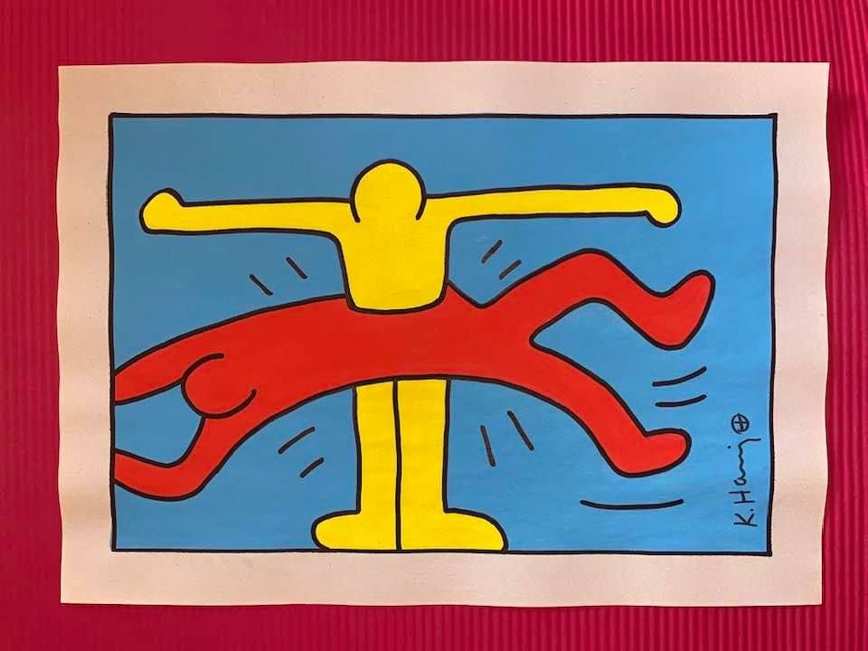 Keith Haring mixed media drawing (in the style of): In the style of Keith Haring Drawing on paper 11 3/4 x 8 1/4 in. Keith Haring was born in 1958 in Reading, Pennsylvania, and grew up in Kutztown, a nearby town. He died in New York in 1990. ... In 198