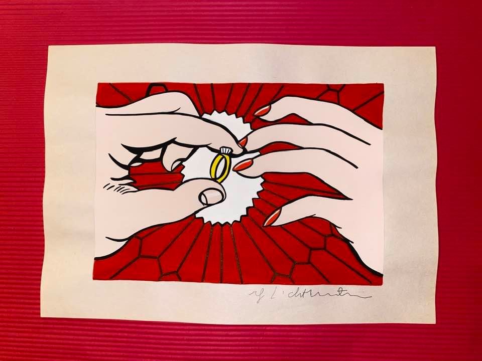 In The Style of Roy Lichtenstein Drawing: Roy Lichtenstein drawing on Paper. Size 11 1/4 x 8 1/4. Roy Fox Lichtenstein (October 27, 1923 - September 29, 1997) was an American pop artist. During the 1960s, along with Andy Warhol, Jasper Johns,