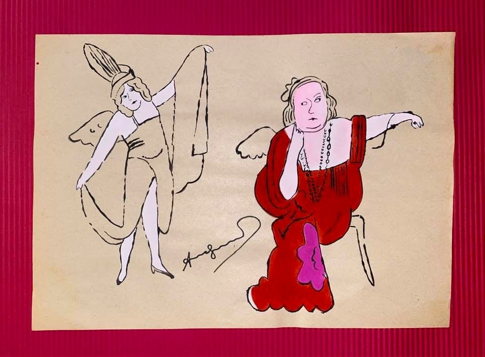 Andy Warhol Drawing On Paper (In the Style Of): In the style of Andy Warhol Drawing on paper 11 1/2 x 8 1/4 in. (Pittsburgh; August 6, 1928 - New York; February 22, 1987), commonly known as Andy Warhol, was an American plastic artist and filmmaker 