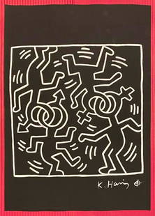 Keith Haring mixed media drawing (in the style of): In the style of Keith Haring Drawing on paper 11 3/4 x 8 1/4 in. Keith Haring was born in 1958 in Reading, Pennsylvania, and grew up in Kutztown, a nearby town. He died in New York in 1990. ... In