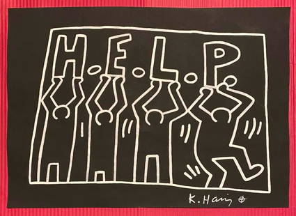 Keith Haring mixed media drawing (in the style of): In the style of Keith Haring Drawing on paper 11 3/4 x 8 1/4 in. Keith Haring was born in 1958 in Reading, Pennsylvania, and grew up in Kutztown, a nearby town. He died in New York in 1990. ... In