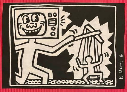 Keith Haring mixed media drawing (in the style of): In the style of Keith Haring Drawing on paper 11 3/4 x 8 1/4 in. Keith Haring was born in 1958 in Reading, Pennsylvania, and grew up in Kutztown, a nearby town. He died in New York in 1990. ... In