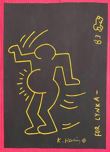 Keith Haring mixed media drawing (in the style of): In the style of Keith Haring Drawing on paper 11 3/4 x 8 1/4 in. Keith Haring was born in 1958 in Reading, Pennsylvania, and grew up in Kutztown, a nearby town. He died in New York in 1990. ... In