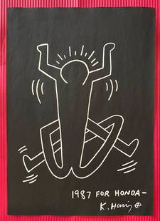 Keith Haring mixed media drawing (in the style of): In the style of Keith Haring Drawing on paper 11 3/4 x 8 1/4 in. Keith Haring was born in 1958 in Reading, Pennsylvania, and grew up in Kutztown, a nearby town. He died in New York in 1990. ... In