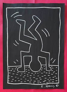 Keith Haring mixed media drawing (in the style of): In the style of Keith Haring Drawing on paper 11 3/4 x 8 1/4 in. Keith Haring was born in 1958 in Reading, Pennsylvania, and grew up in Kutztown, a nearby town. He died in New York in 1990. ... In