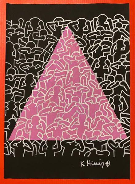 Keith Haring mixed media drawing (in the style of): In the style of Keith Haring Drawing on paper 11 3/4 x 8 1/4 in. Keith Haring was born in 1958 in Reading, Pennsylvania, and grew up in Kutztown, a nearby town. He died in New York in 1990. ... In 198