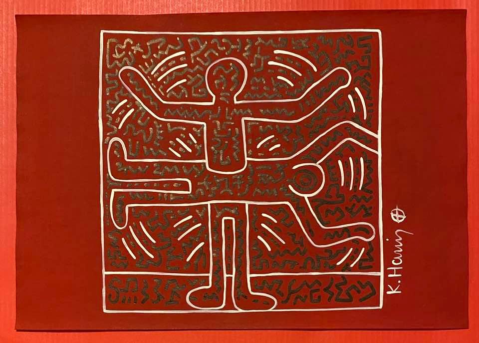 Keith Haring mixed media drawing (in the style of): In the style of Keith Haring Drawing on paper 11 3/4 x 8 1/4 in. Keith Haring was born in 1958 in Reading, Pennsylvania, and grew up in Kutztown, a nearby town. He died in New York in 1990. ... In 198