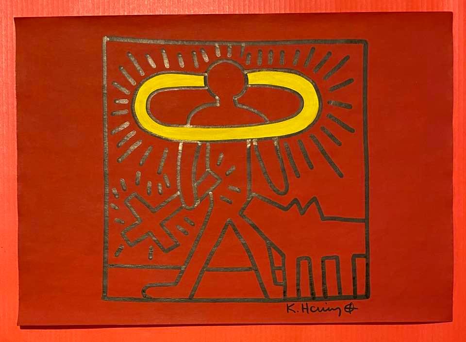 Keith Haring mixed media drawing (in the style of): In the style of Keith Haring Drawing on paper 11 3/4 x 8 1/4 in. Keith Haring was born in 1958 in Reading, Pennsylvania, and grew up in Kutztown, a nearby town. He died in New York in 1990. ... In 198