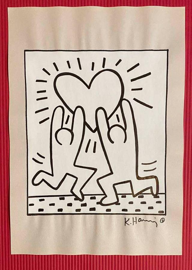 Keith Haring mixed media drawing (in the style of): In the style of Keith Haring Drawing on paper 11 3/4 x 8 1/4 in. Keith Haring was born in 1958 in Reading, Pennsylvania, and grew up in Kutztown, a nearby town. He died in New York in 1990. ... In 198