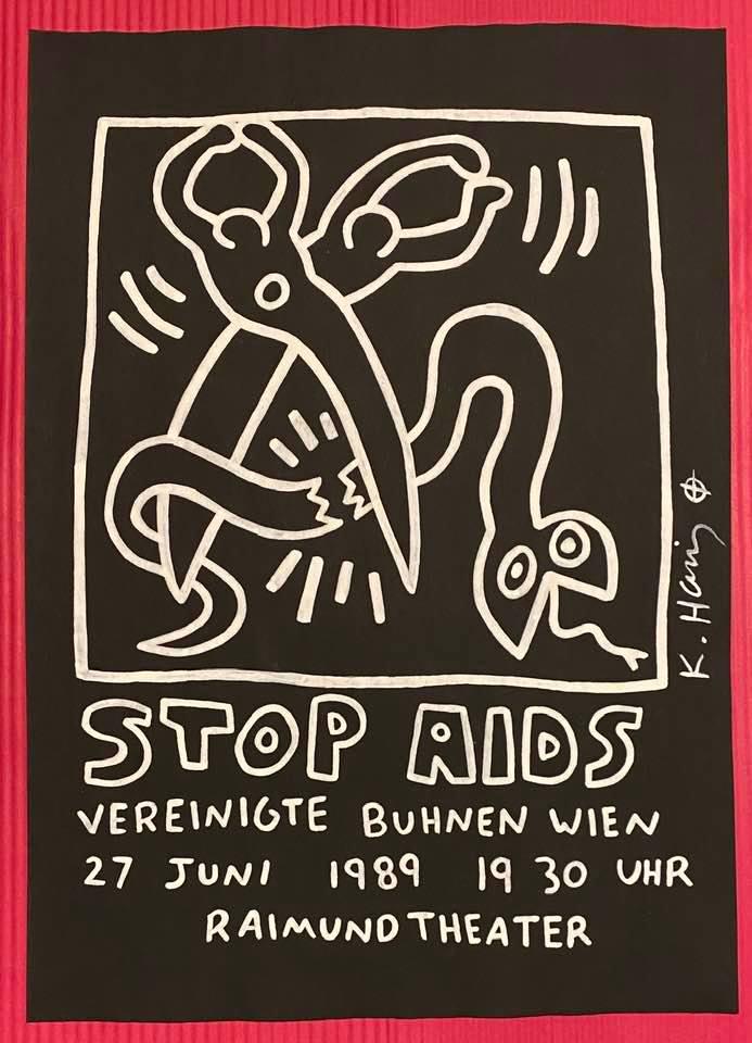 Keith Haring mixed media drawing (in the style of): In the style of Keith Haring Drawing on paper 11 3/4 x 8 1/4 in. Keith Haring was born in 1958 in Reading, Pennsylvania, and grew up in Kutztown, a nearby town. He died in New York in 1990. ... In 198