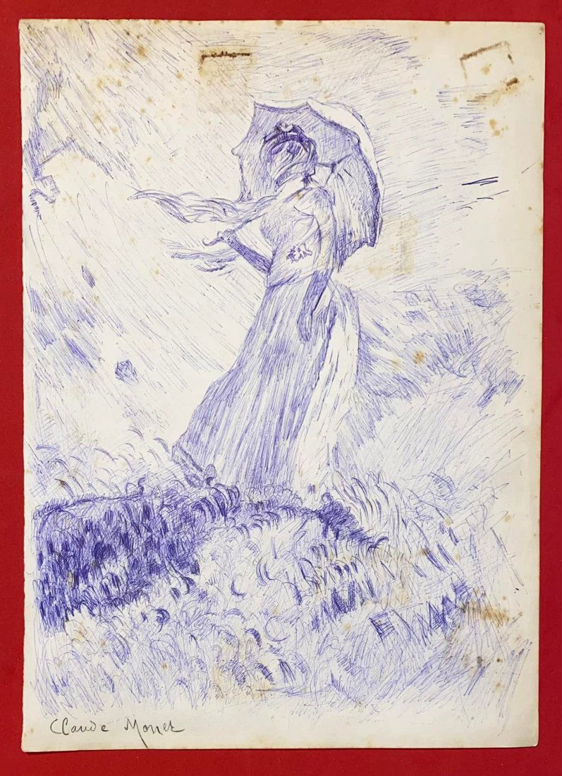 Claude Monet Drawing On Paper (In The Style Of): Claude Monet was a French painter, one of the creators of Impressionism. The term Impressionism derives from the title of his work Impression, Rising Sun.His earliest works, up to the mid-1860s, are i