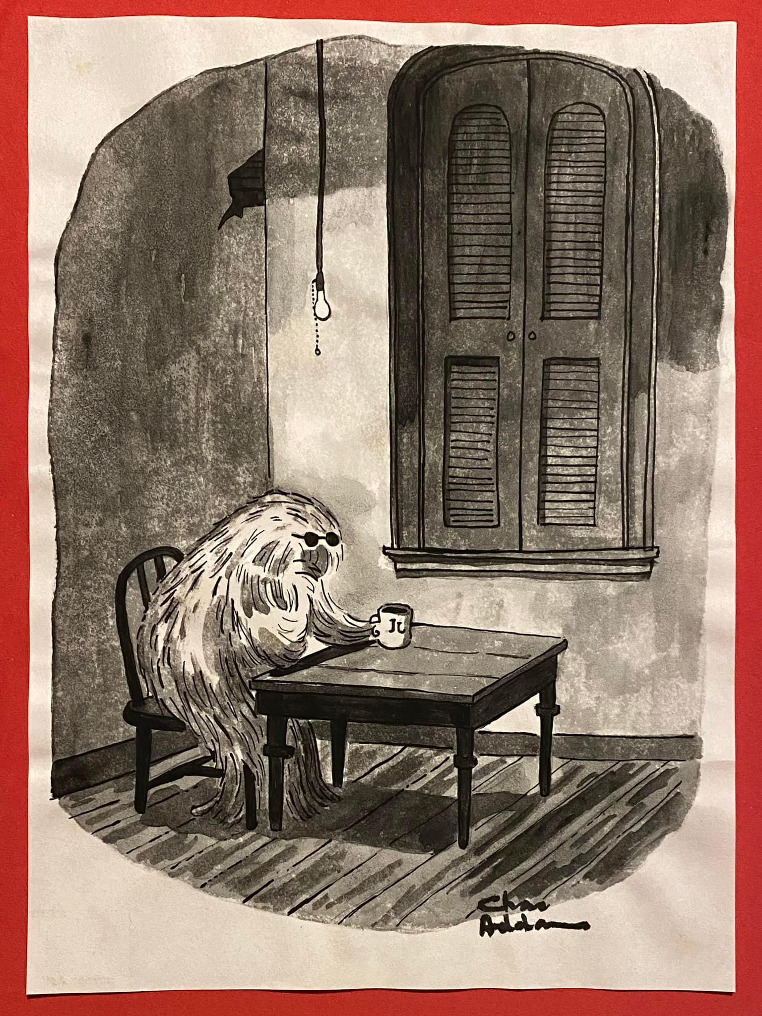 Charles Addams DRAWING ON PAPER (IN THE STYLE OF): (January 7, 1912 September 29, 1988) was an American artist and cartoonist known for his darkly humorous and macabre characters. He signed his cartoons under the pen name Chas Addams. Some of the recu