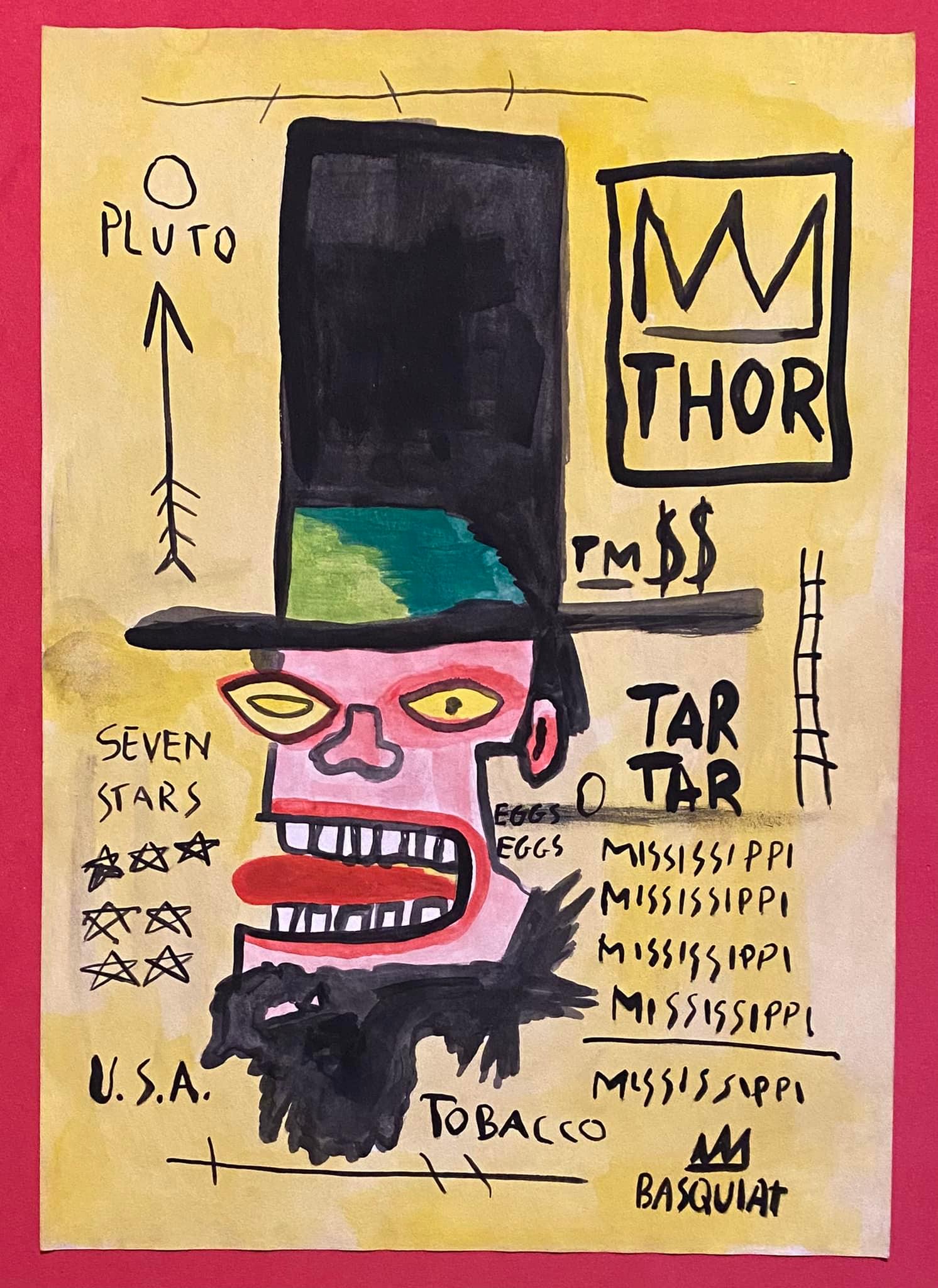 Jean-Michel Basquiat Mixed Media (In the Style of): In the style of Jean-Michel Basquiat Drawing on paper 11 1/2 x 8 1/4 in. Jean-Michel Basquiat (December 22, 1960 Ãƒâ€šÃ¢€â€œ August 12, 1988) was an American artist of Haitian and Pue