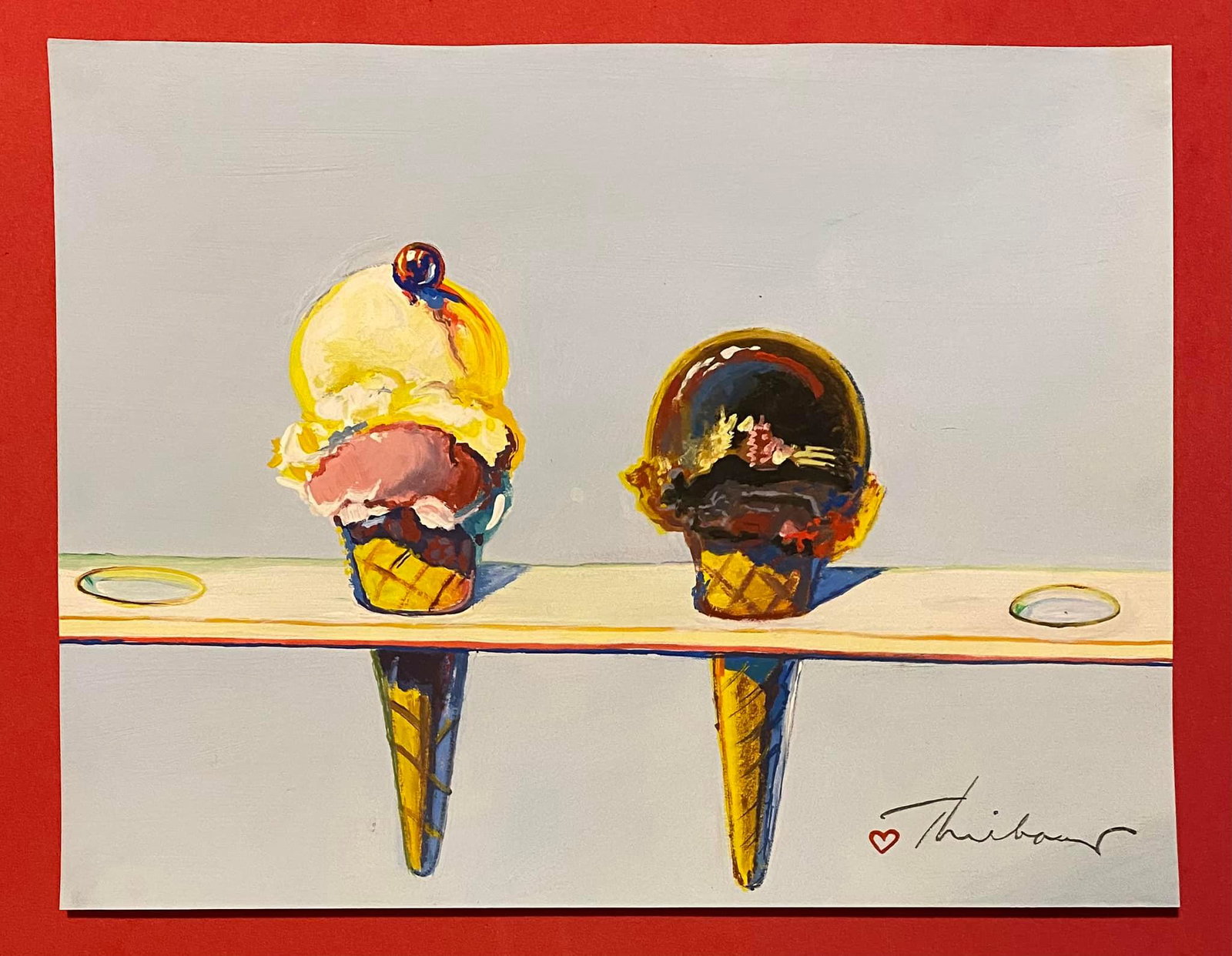 WAYNE THIEBAUD DRAWING ON PAPER (IN THE STYLE OF): In the style of Wayne Thiebaud Drawing on paper 10 1/4 x 8 in. Wayne Thiebaud (born November 15, 1920) is an American painter known for his colorful works depicting commonplace objects, lipsticks, pai