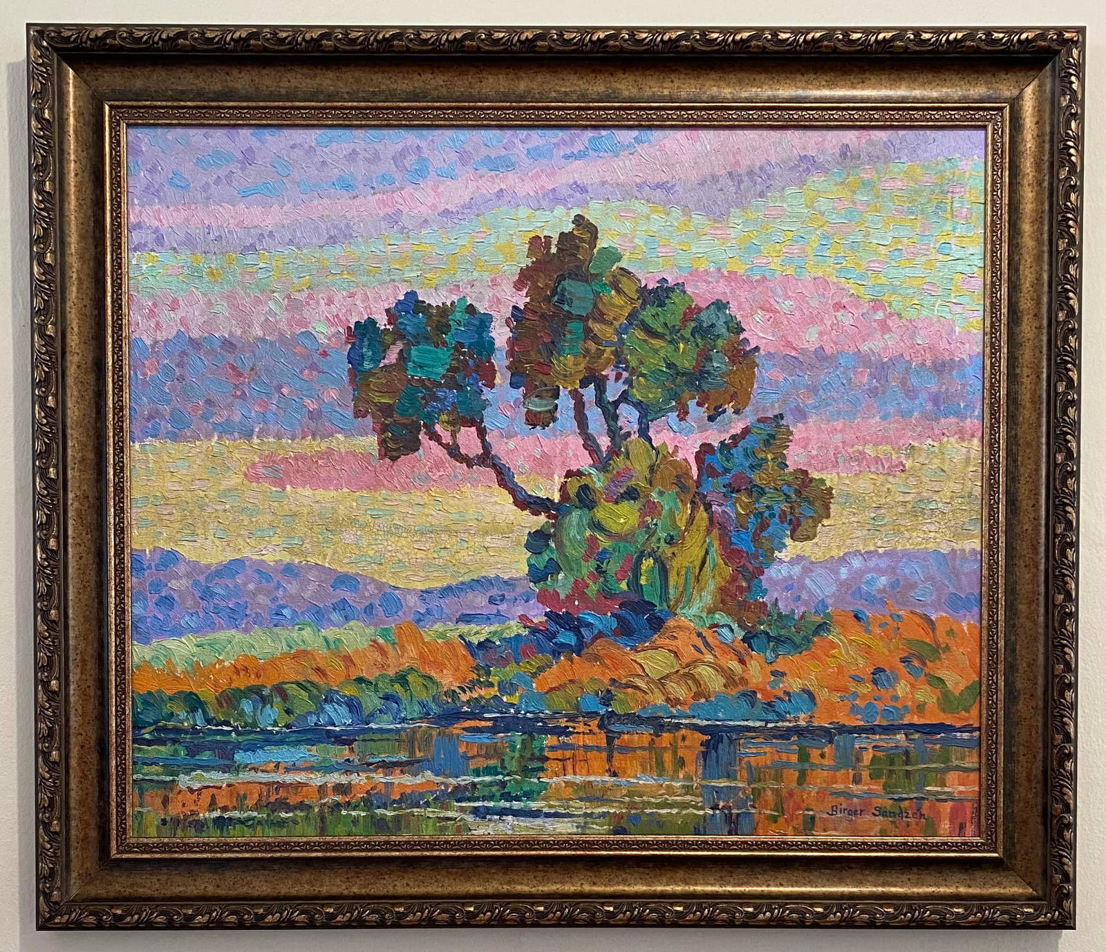 Birger Sandzen (1871-1954) - Oil (In the Style of): This lot consists of an oil painting on Canvas, done in the abstract style of modern artist Birger Sandzen (Swedish-American 1871-1954). Overall framed piece measures 28 1/4" x 24 1/4" inches. unframe