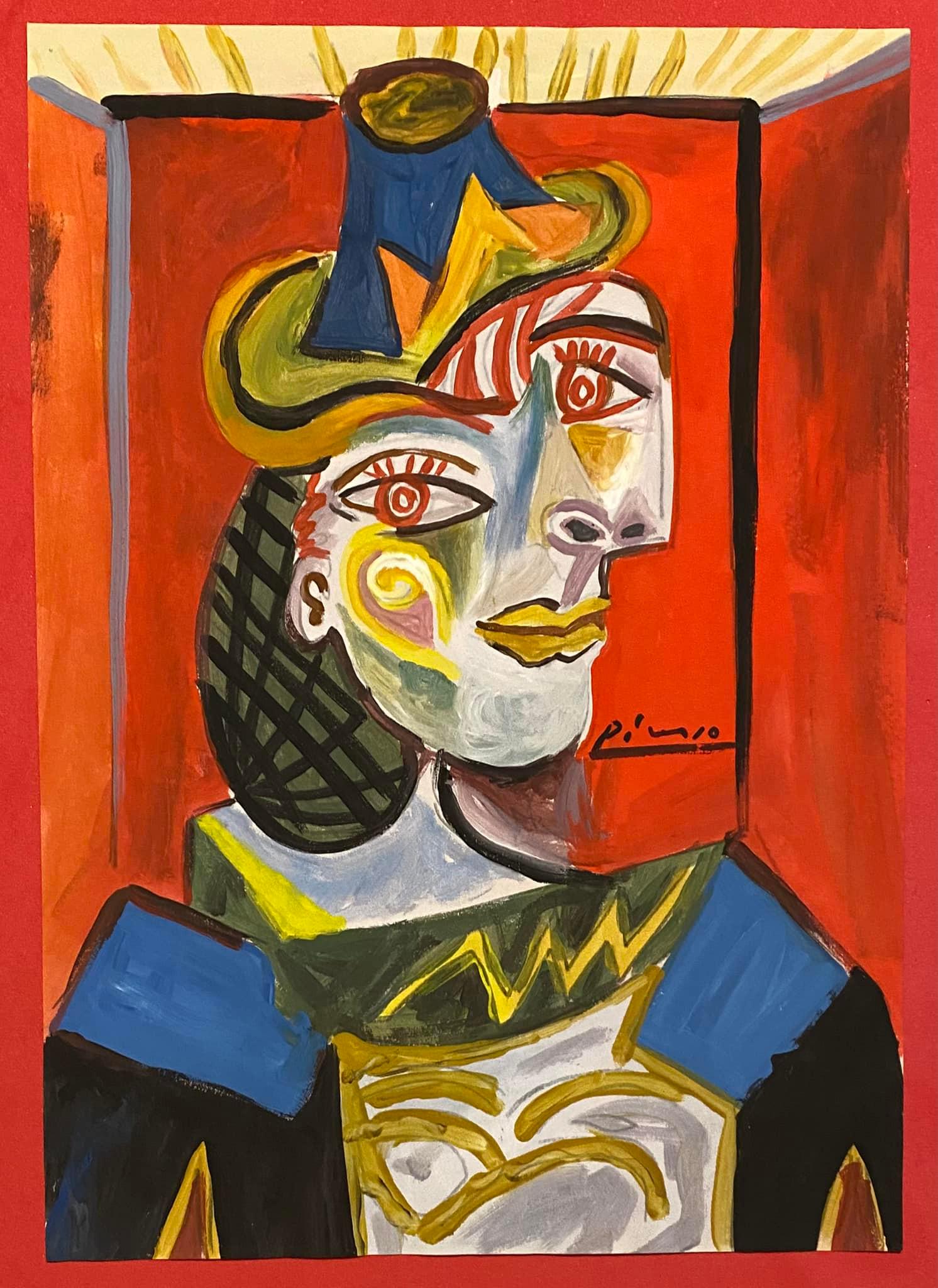 Pablo Picasso (In the style of) Gouache on Paper: In the style of Pablo Picasso Drawing on paper 11 1/2 x 8 1/4 in. Pablo Picasso, France; April 8, 1973), known as Pablo Picasso, was a Spanish painter and sculptor, creator, along with Georges Braque 