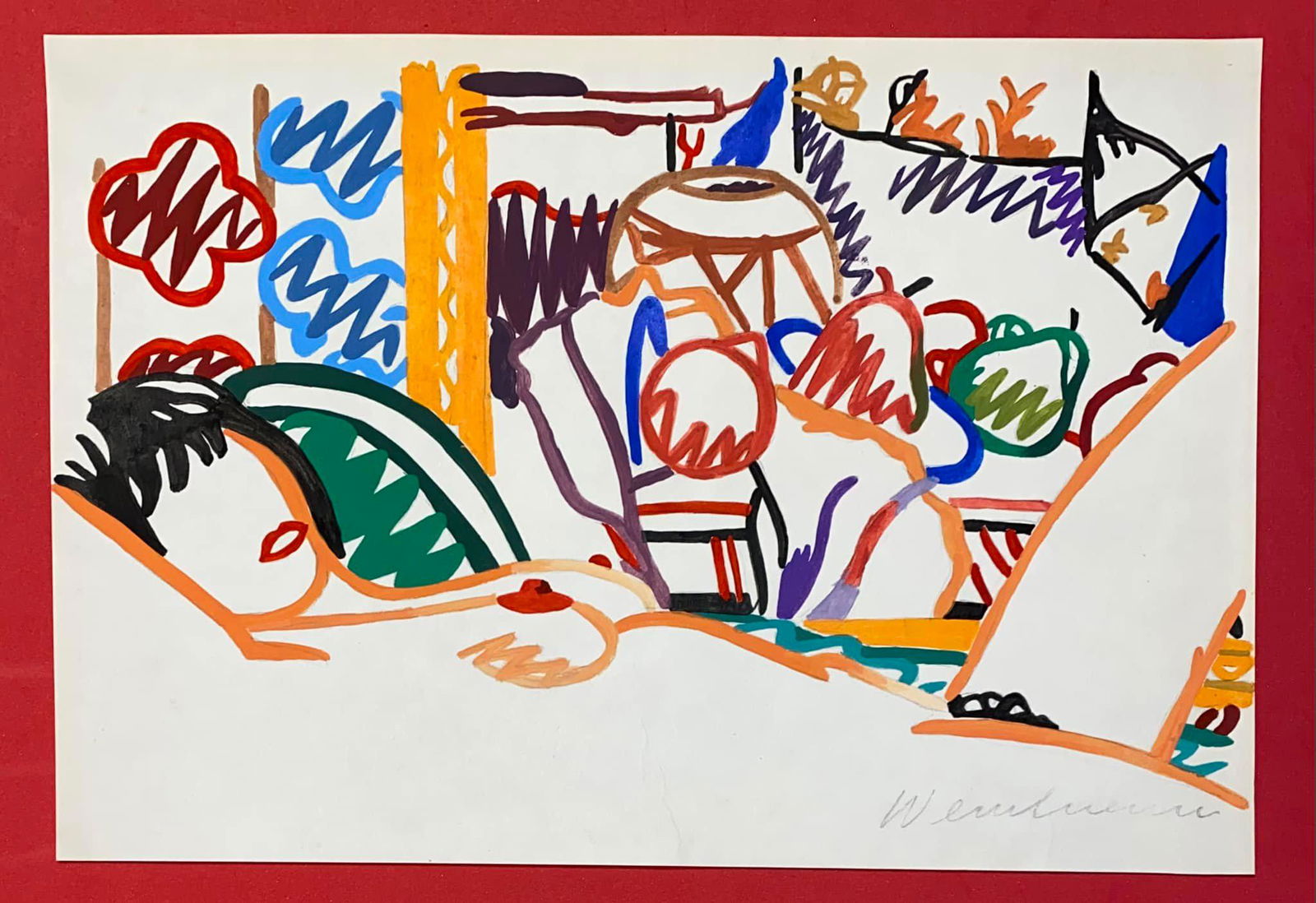 Tom Wesselmann Drawing On Paper (In The Style Of): Tom Wesselmann was an American Pop-Art painter. Until his death, Wesselmann was one of the last great masters of active American pop-art, very popular for his bold and shocking female nudes. This item