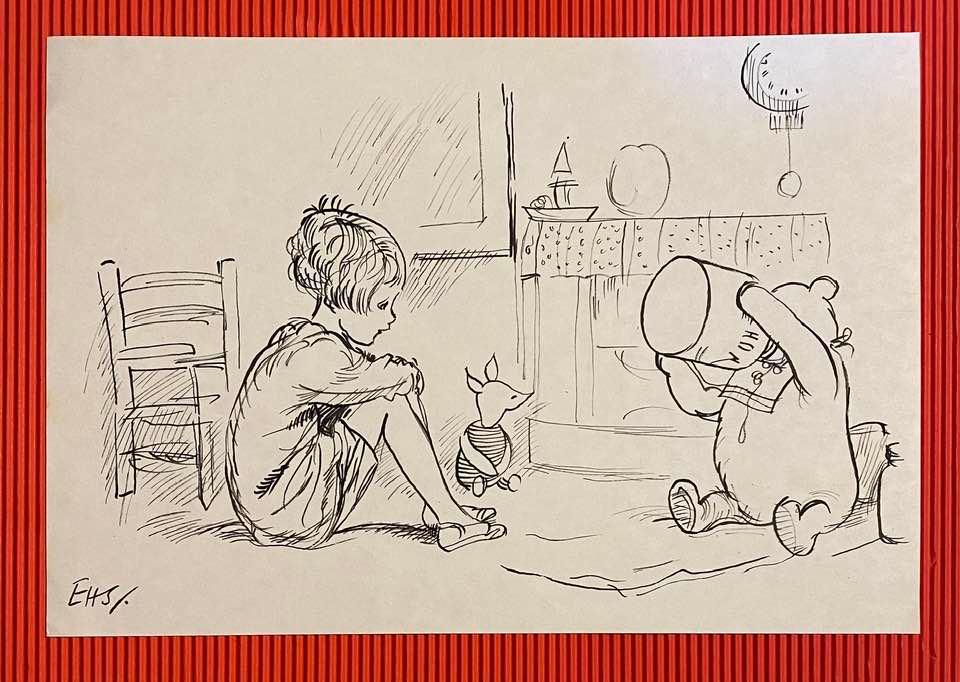 ERNEST HOWARD SHEPARD DRAWING ON PAPER (IN THE STYLE OF: In the style of Ernest Howard Shepard Drawing on paper 10 3/4 x 7 1/2 in. Ernest Howard Shepard OBE, MC (10 December 1879, 24 March 1976) was an English artist and book illustrator. He is known especi