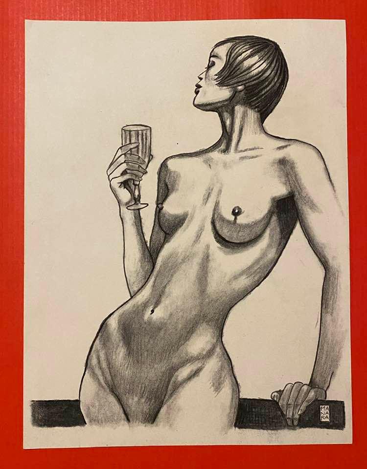 MILO MANARA DRAWING ON PAPER (IN THE STYLE OF): In the style of Milo Manara Drawing on paper 11 3/4 x 8 in. Milo Manara is an Italian comic book artist and writer with a penchant for the erotic. His work is prized by comic art collectors, and on th