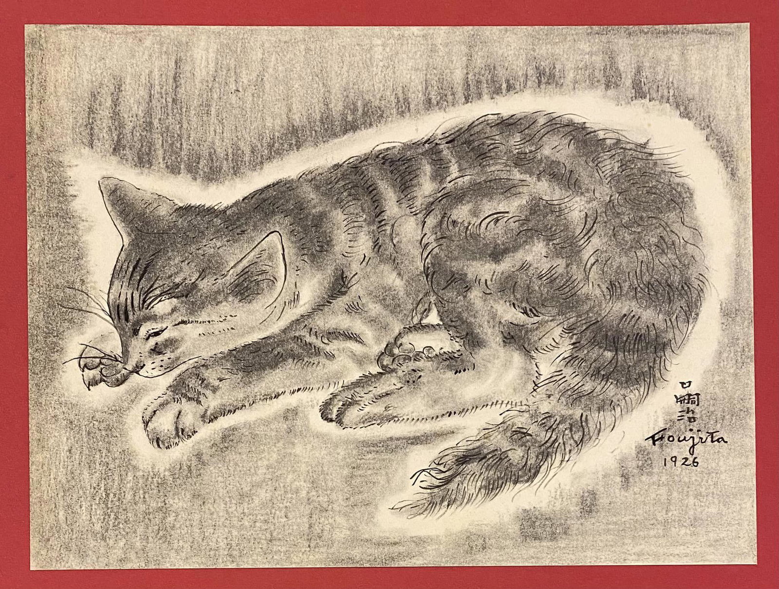 TSUGUHARU FOUJITA (IN THE STYLE OF): Foujita Tsuguharu, November 27, 1886 January 29, 1968) was a Japanese-French painter and printmaker born in Tokyo, Japan, who applied Japanese ink techniques to Western style paintings. He has been ca