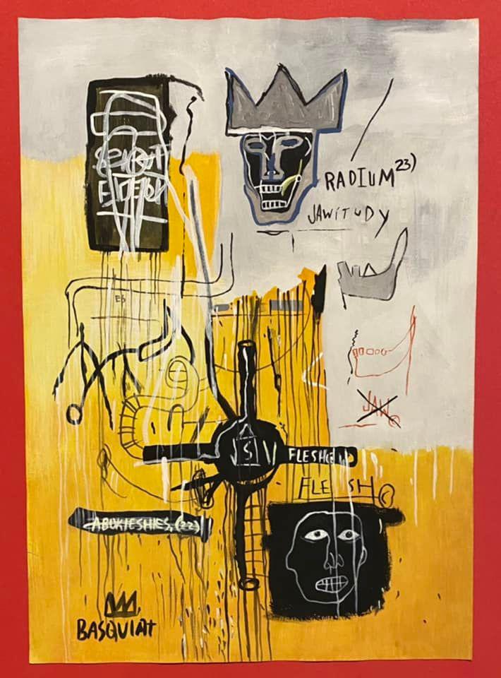 Jean-Michel Basquiat Mixed Media (In the Style of): In the style of Jean-Michel Basquiat Drawing on paper 11 1/2 x 8 1/4 in. Jean-Michel Basquiat (December 22, 1960 - August 12, 1988) was an American artist of Haitian and Puerto Rican descent. Basquiat