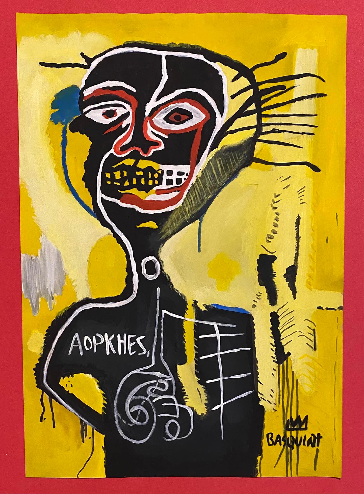 Jean-Michel Basquiat Mixed Media (In the Style of): In the style of Jean-Michel Basquiat Drawing on paper 11 1/2 x 8 1/4 in. Jean-Michel Basquiat (December 22, 1960 - August 12, 1988) was an American artist of Haitian and Puerto Rican descent. Basquiat