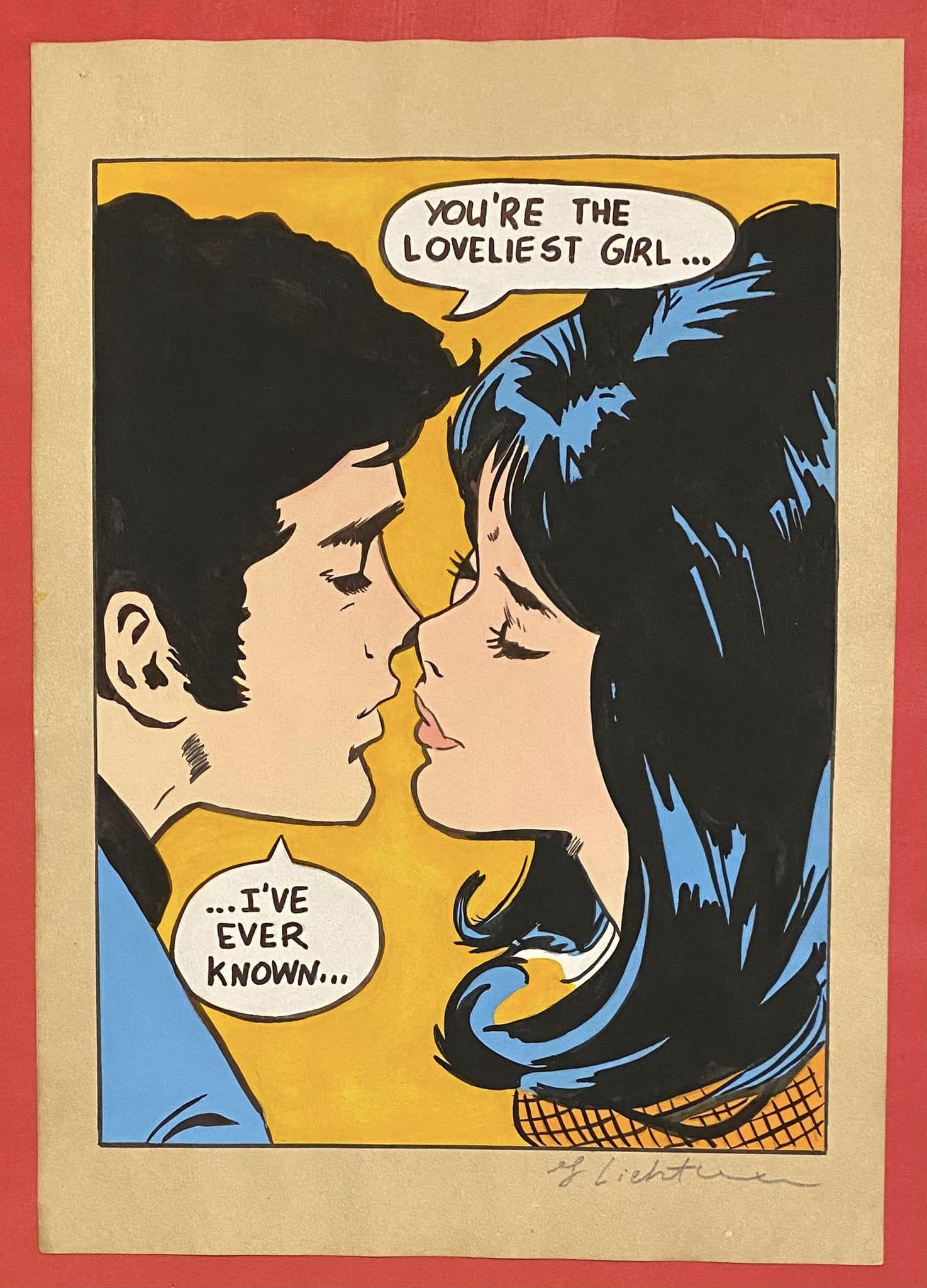 Roy Lichtenstein drawing (in the style of): In the style of Roy Lichtenstein Drawing on Paper 11 3/4 x 8 1/4 in. Roy Fox Lichtenstein was an American pop painter of pop art, graphic artist and sculptor, known above all for his large -scale inte