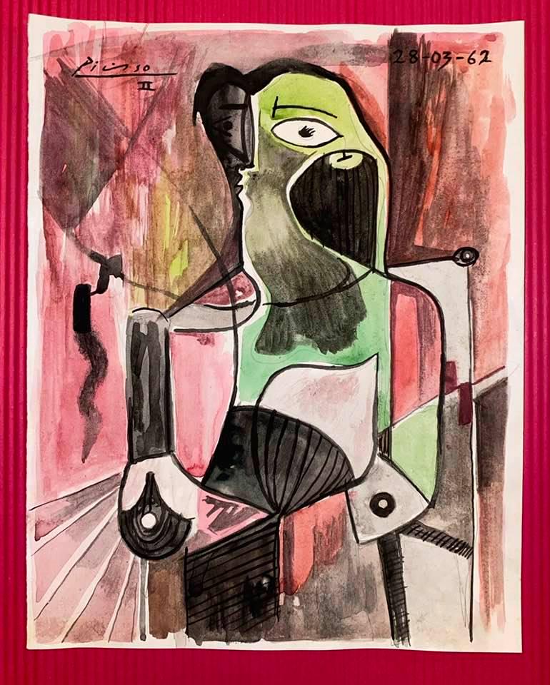 Pablo Picasso Drawing On Paper (In the Style of): In the style of Pablo Picasso Drawing on paper 9 1/2 x 7 1/2 in. Pablo Picasso, France; April 8, 1973), known as Pablo Picasso, was a Spanish painter and sculptor, creator, along with Georges Braque a