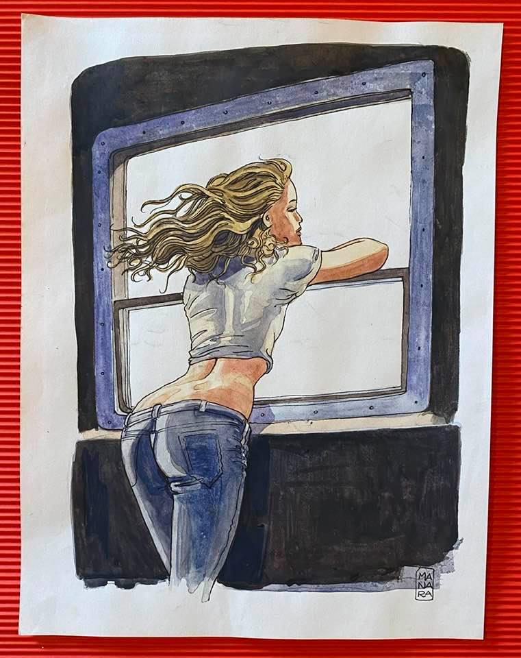 MILO MANARA DRAWING ON PAPER (IN THE STYLE OF): In the style of Milo Manara Drawing on paper 11 x 8 1/2 in. Milo Manara is an Italian comic book artist and writer with a penchant for the erotic. His work is prized by comic art collectors, and on th