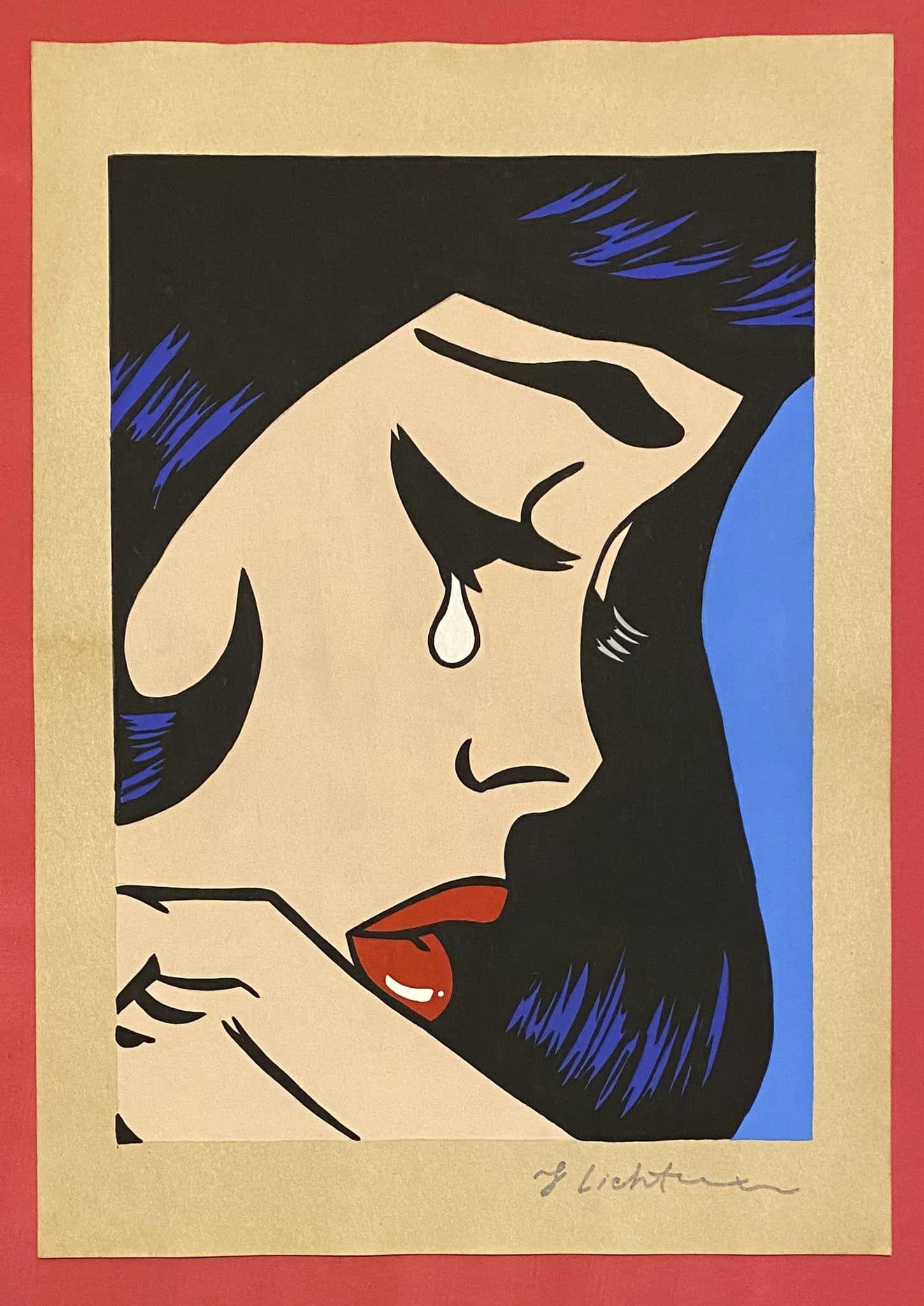 Roy Lichtenstein drawing (in the style of): In the style of Roy Lichtenstein Drawing on Paper 11 3/4 x 8 1/4 in. Roy Fox Lichtenstein was an American pop painter of pop art, graphic artist and sculptor, known above all for his large -scale inte