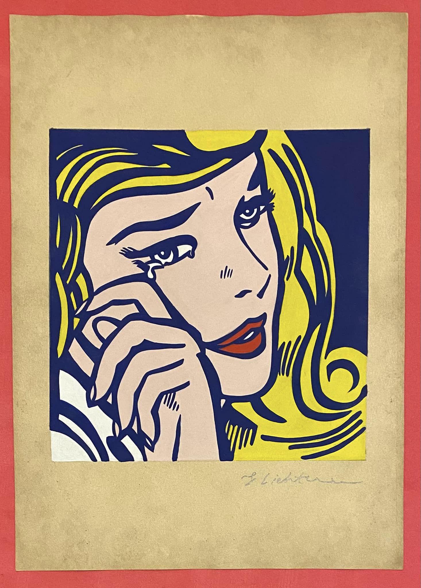 Roy Lichtenstein drawing (in the style of): In the style of Roy Lichtenstein Drawing on Paper 11 3/4 x 8 1/4 in. Roy Fox Lichtenstein was an American pop painter of pop art, graphic artist and sculptor, known above all for his large -scale inte