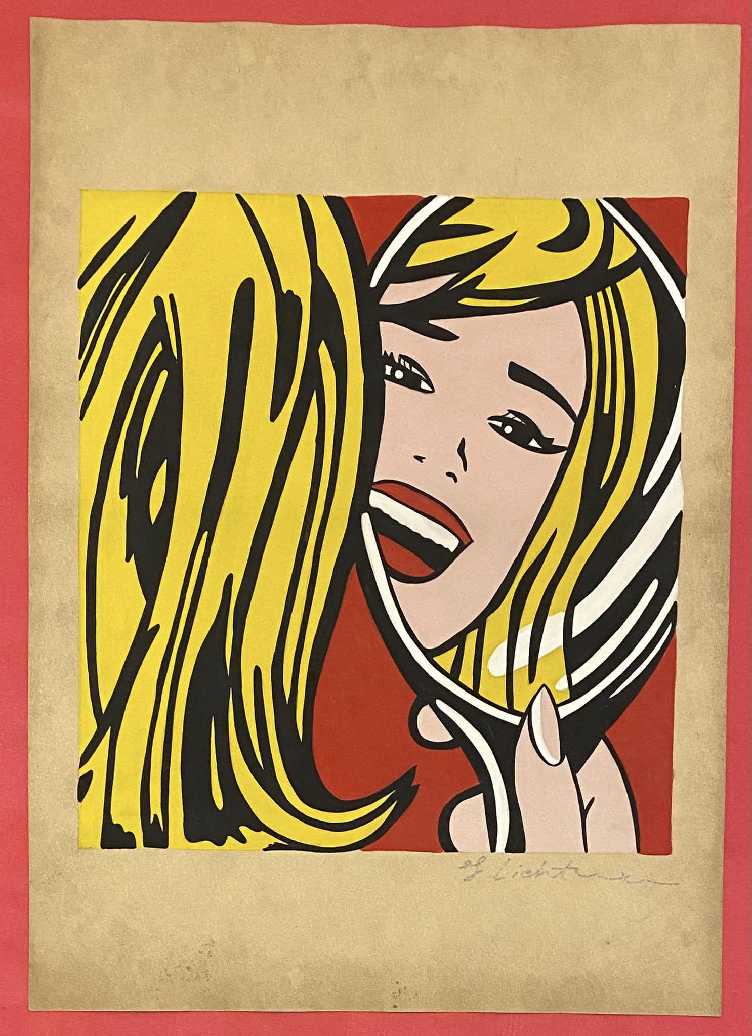 Roy Lichtenstein drawing (in the style of): In the style of Roy Lichtenstein Drawing on Paper 11 3/4 x 8 1/4 in. Roy Fox Lichtenstein was an American pop painter of pop art, graphic artist and sculptor, known above all for his large -scale inte