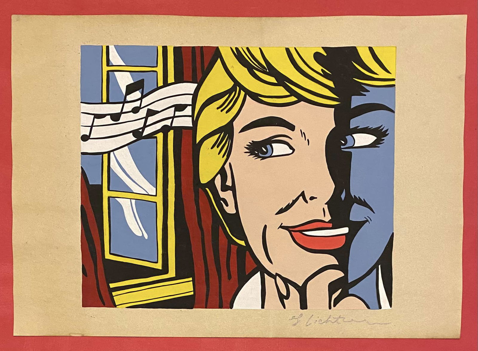 Roy Lichtenstein drawing (in the style of): In the style of Roy Lichtenstein Drawing on Paper 11 3/4 x 8 1/4 in. Roy Fox Lichtenstein was an American pop painter of pop art, graphic artist and sculptor, known above all for his large -scale inte