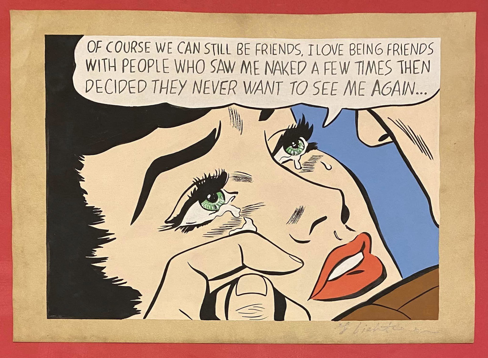 Roy Lichtenstein drawing (in the style of): In the style of Roy Lichtenstein Drawing on Paper 11 3/4 x 8 1/4 in. Roy Fox Lichtenstein was an American pop painter of pop art, graphic artist and sculptor, known above all for his large -scale inte