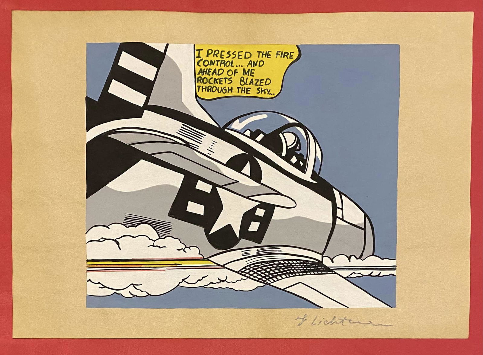 Roy Lichtenstein drawing (in the style of): In the style of Roy Lichtenstein Drawing on Paper 11 3/4 x 8 1/4 in. Roy Fox Lichtenstein was an American pop painter of pop art, graphic artist and sculptor, known above all for his large -scale inte